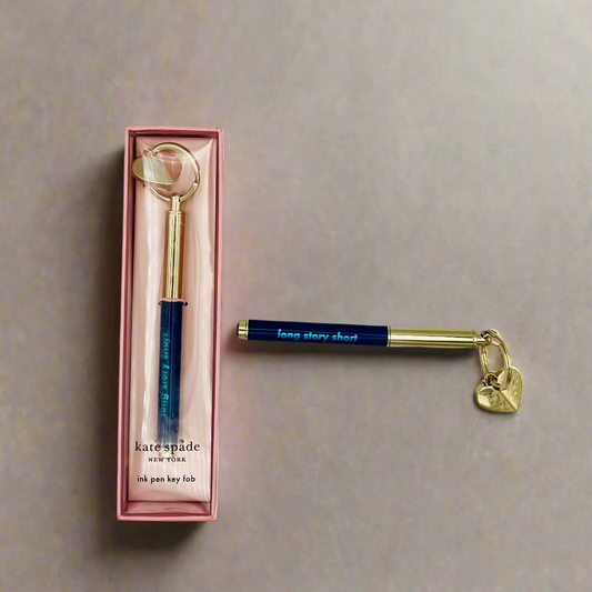 kate spade "Long Story Short" Ink Pen Golden Heart Key Fob